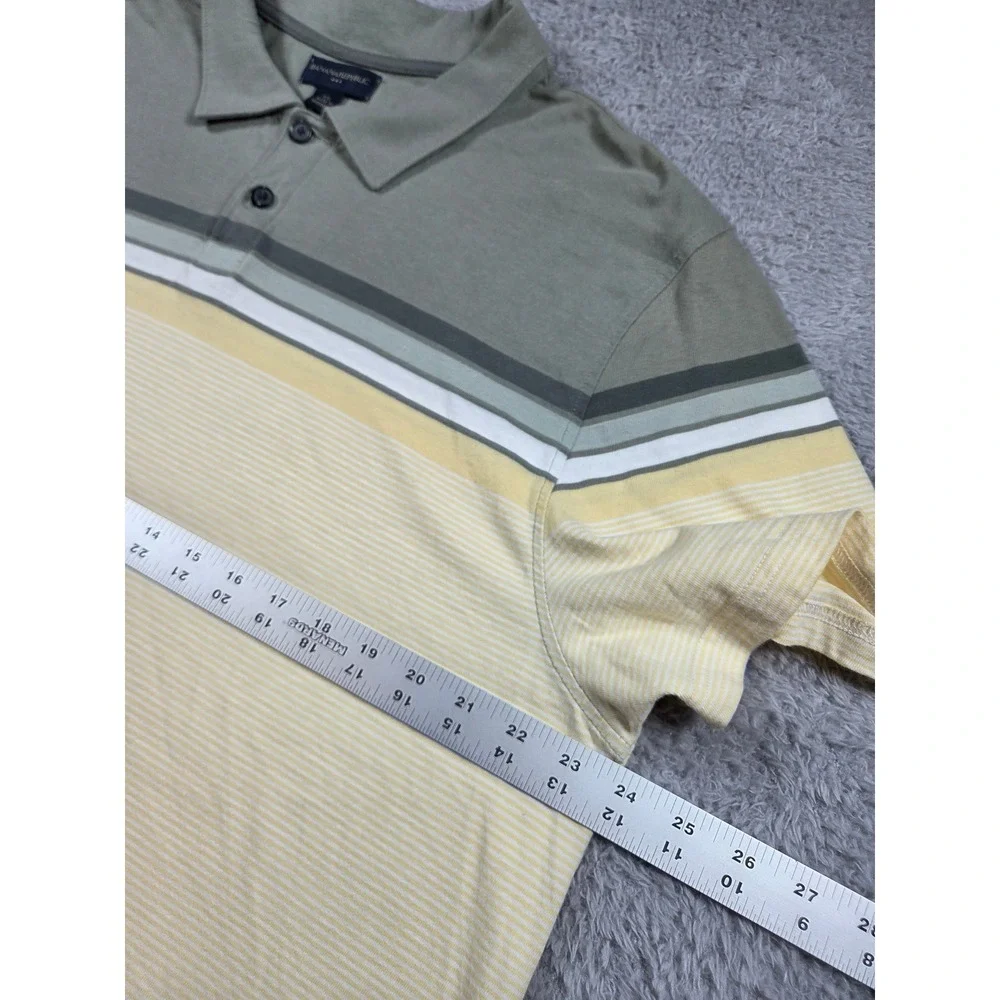 Banana Republic Polo XXL Yellow Green Mens Striped Short Sleeve Cotton Shirt